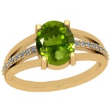 2.61 Ctw I2/I3 Peridot And Diamond 10k Yellow Gold Vintage Style Ring