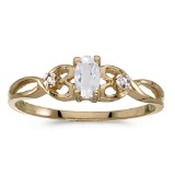 Certified 14k Yellow Gold Oval White Topaz And Diamond Ring