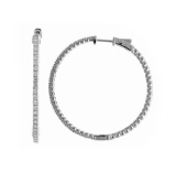 Certified 14K 2ct White Gold Diamond Secure Lock 43 mm Hoop Earrings