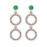 1.04 Ctw VS/SI1 Emerald And Diamond 14K Rose Gold Dangling Earrings
