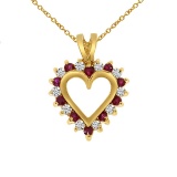 Certified 14k Yellow Gold Ruby and Diamond Heart Shaped Pendant