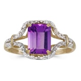 Certified 10k Yellow Gold Emerald-cut Amethyst And Diamond Ring