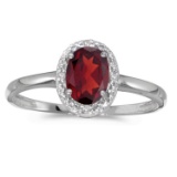 Certified 14k White Gold Oval Garnet And Diamond Ring 0.72 CTW