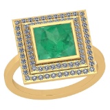 1.28 Ctw Emerald And Diamond I2/I3 14K Yellow Gold Vintage Style Ring