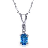0.46 Carat 14K Solid White Gold Ball In Court Blue Topaz Diamond Necklace