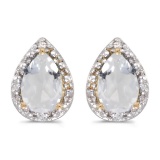 Certified 14k Yellow Gold Pear White Topaz And Diamond Earrings