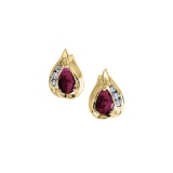 Certified 14k Yellow Gold Pear Ruby And Diamond Earrings