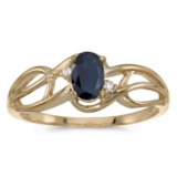 Certified 14k Yellow Gold Oval Sapphire And Diamond Curve Ring 0.41 CTW