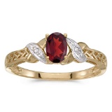 Certified 14k Yellow Gold Oval Garnet And Diamond Ring
