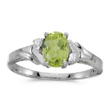 Certified 10k White Gold Oval Peridot And Diamond Ring