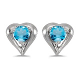 Certified 14k White Gold Round Blue Topaz Heart Earrings 0.22 CTW