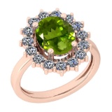 3.28 Ctw Peridot And Diamond I2/I3 10K Rose Gold Vintage Style Ring