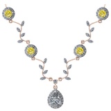 9.07 Ctw I2/I3 Treated Fancy Yellow And White Diamond 14K Rose Gold Vingate Style Necklace