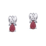 Certified 14k White Gold Pear-Shaped Ruby and Diamond Stud Earrings