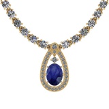 20.93 Ctw I2/I3 Blue Sapphire And Diamond 14K Yellow Gold Necklace