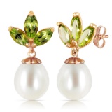 14K Solid Rose Gold Dangling Earrings with pearls & Peridots