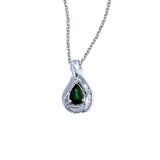 Certified 14k White Gold Pear Emerald and Diamond Pendant