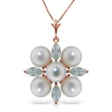 6.3 Carat 14K Solid Rose Gold Necklace Aquamarine pearl