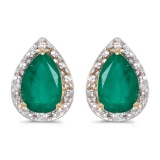 Certified 14k Yellow Gold Pear Emerald And Diamond Earrings