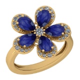 2.80 CtwBlue Sapphire And Diamond I2/I314K Yellow Gold Vintage Style Ring