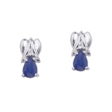 Certified 14k White Gold Pear-Shaped Sapphire and Diamond Stud Earrings