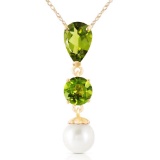 5.25 Carat 14K Solid Gold Flaming Heart Peridot pearl Necklace