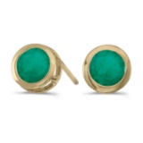 Certified 14k Yellow Gold Round Emerald Bezel Stud Earrings