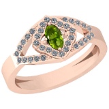 0.47 Ctw Peridot And Diamond I2/I3 10K Rose Gold Vintage Style Ring