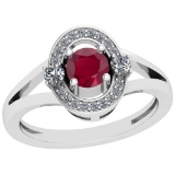 0.74 Ctw Ruby And Diamond SI2/I1 14K White Gold Vintage Style Ring