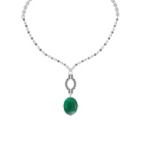 15.57 Ctw VS/SI1 Emerald And Diamond 14k White Gold Victorian Style Necklace