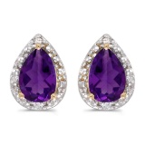 Certified 14k Yellow Gold Pear Amethyst And Diamond Earrings 0.88 CTW