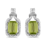 Certified 14k White Gold Emerald-cut Peridot And Diamond Earrings