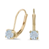 Certified 14k Yellow Gold Round Aquamarine Lever-back Earrings