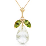 7.2 Carat 14K Solid Gold Necklace Natural Peridot White Topaz
