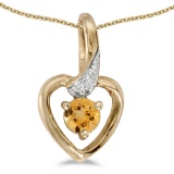 Certified 10k Yellow Gold Round Citrine And Diamond Heart Pendant