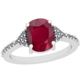 2.89 Ctw VS/SI1 Ruby And Diamond Platinum Vintage Style Ring