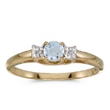 Certified 14k Yellow Gold Round Aquamarine And Diamond Ring