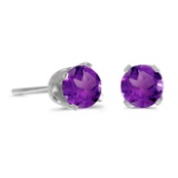 Certified 4 mm Round Amethyst Stud Earrings in 14k White Gold