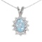 Certified 10k White Gold Oval Aquamarine And Diamond Pendant