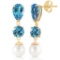 10.5 Carat 14K Solid Gold La Vie Blue Topaz pearl Earrings