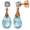 14K Solid Rose Gold Stud Earrings withDiamonds & Blue Topaz