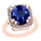 4.33 Ctw VS/SI1 Tanzanite And Diamond 14K Rose Gold Victorian Style Ring