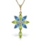 2 Carat 14K Solid Gold Necklace Diamond, Peridot Blue Topaz