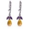 3.4 CTW 14K Solid White Gold Leverback Earrings Citrine Amethyst