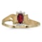 Certified 10k Yellow Gold Oval Garnet And Diamond Satin Finish Ring