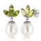 9.5 Carat 14K Solid White Gold Dangling Earrings pearl Peridot