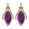 16.21 Ctw Amethyst And Diamond I2/I3 14K Yellow Gold Earrings