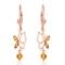 14K Solid Rose Gold Butterfly Earrings with Citrines