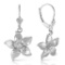 14K Solid White Gold Leverback Flowers Earrings Diamond