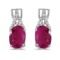 Certified 14k White Gold Oval Ruby And Diamond Earrings